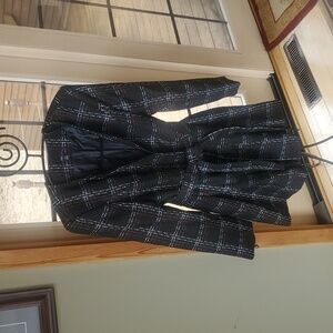 R&K belted Jacket Black,‎ White, Red Plaid Striped Sz 14 NWOT
